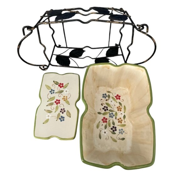 Temp-tations Presentable Ovenware Floral Ceramic Dish with Lid, Trivet & Metal S - Picture 5 of 5